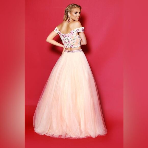 NWT 2 CUTE J Michaels Blush Peach Tulle Two Piece Formal Prom Wedding Dress 16 - Picture 3 of 16